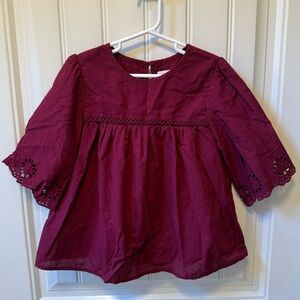 Cat & Jack Maroon Kids Blouse with Eyelet Sleeves